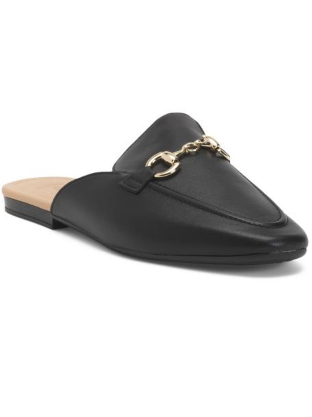 Italian Shoemakers Black Slip-On Mule with Gold Chain Accent